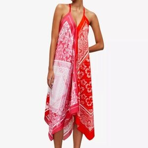 All Saints Women's Lil Paloma Bandana Asymmetric Coverup Silk Dress Size 10